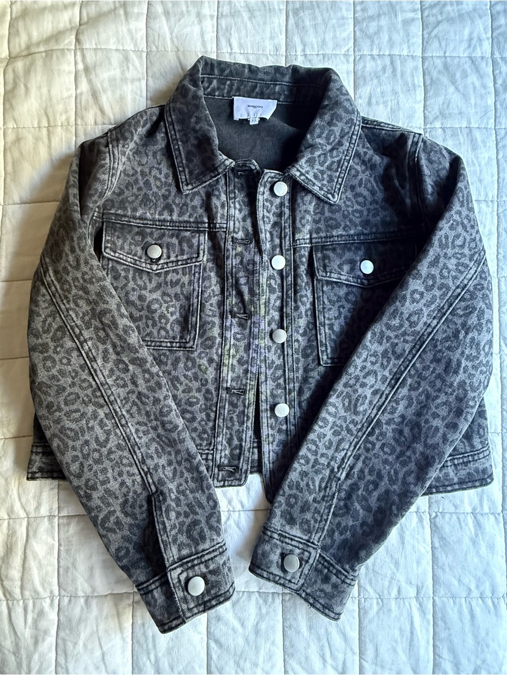 SUNCOO Gray Leopard Print Denim Jacket for Kids